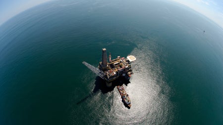 Aerial view of an offshore rig.