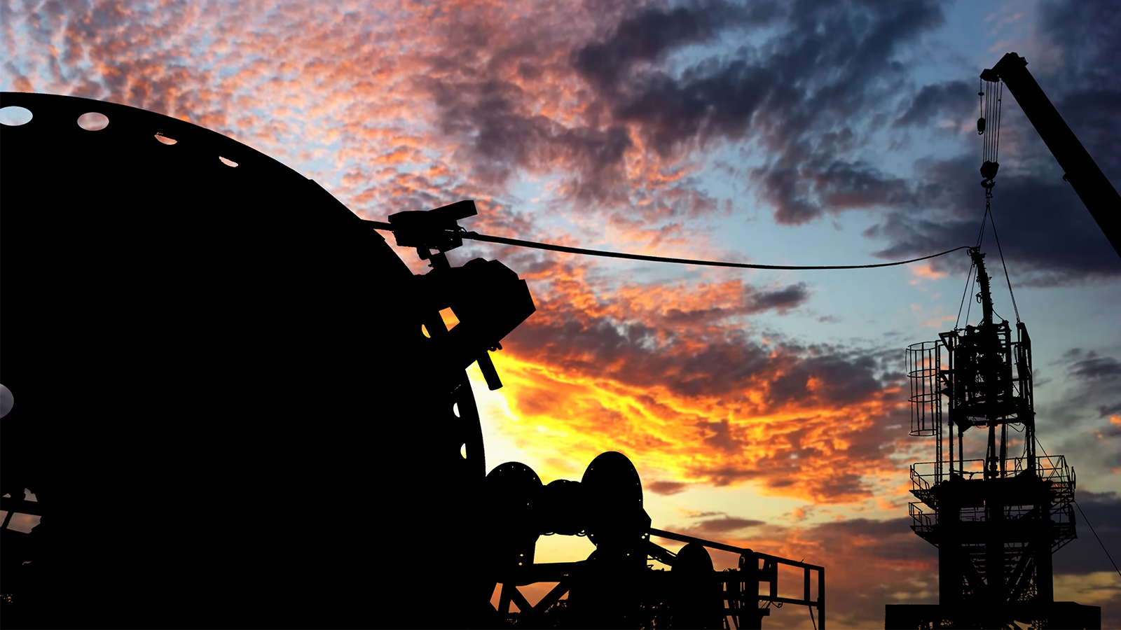 Coiled tubing equipment at sunset